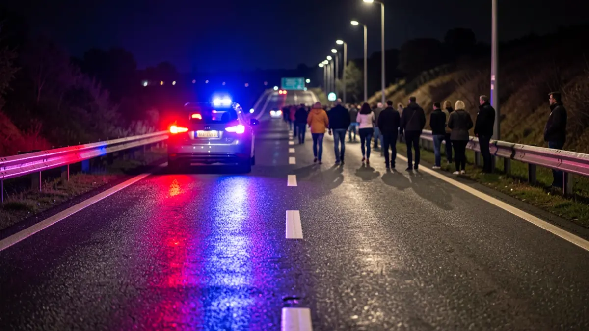 Imagen genérica de luces de emergencia policiales reflejándose en el asfalto mojado por la noche.