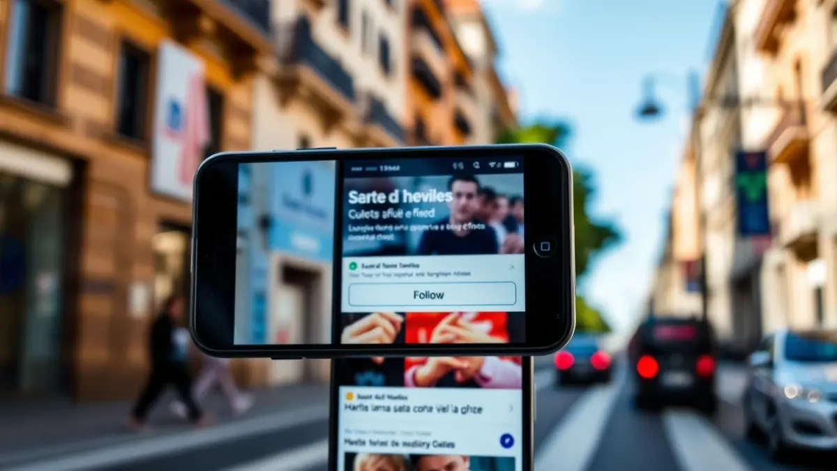 Imagen genérica de una pantalla de smartphone con una aplicación de noticias y un botón de seguir.