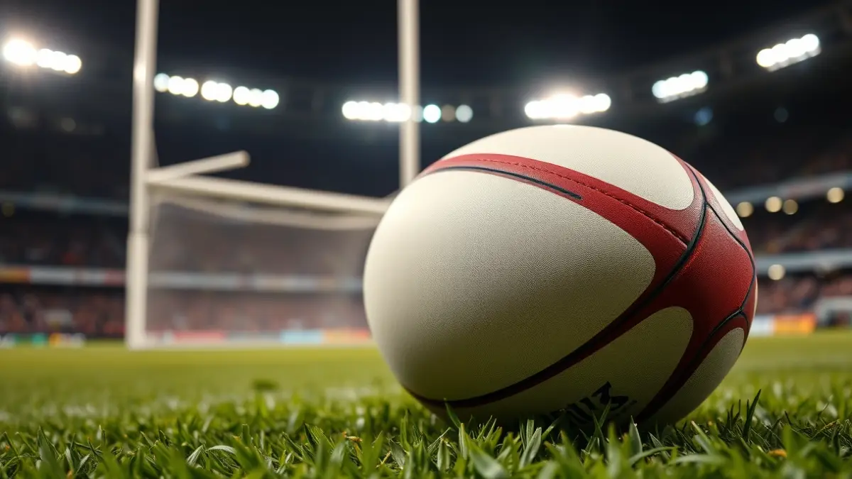 Imagen genérica de un balón de rugby en un campo de juego.