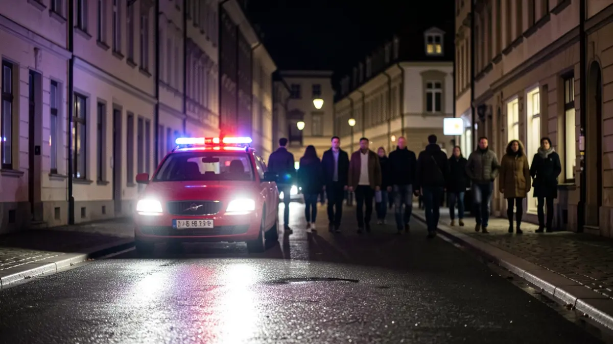 Imagen genérica de luces de emergencia policial en una calle urbana durante la noche.