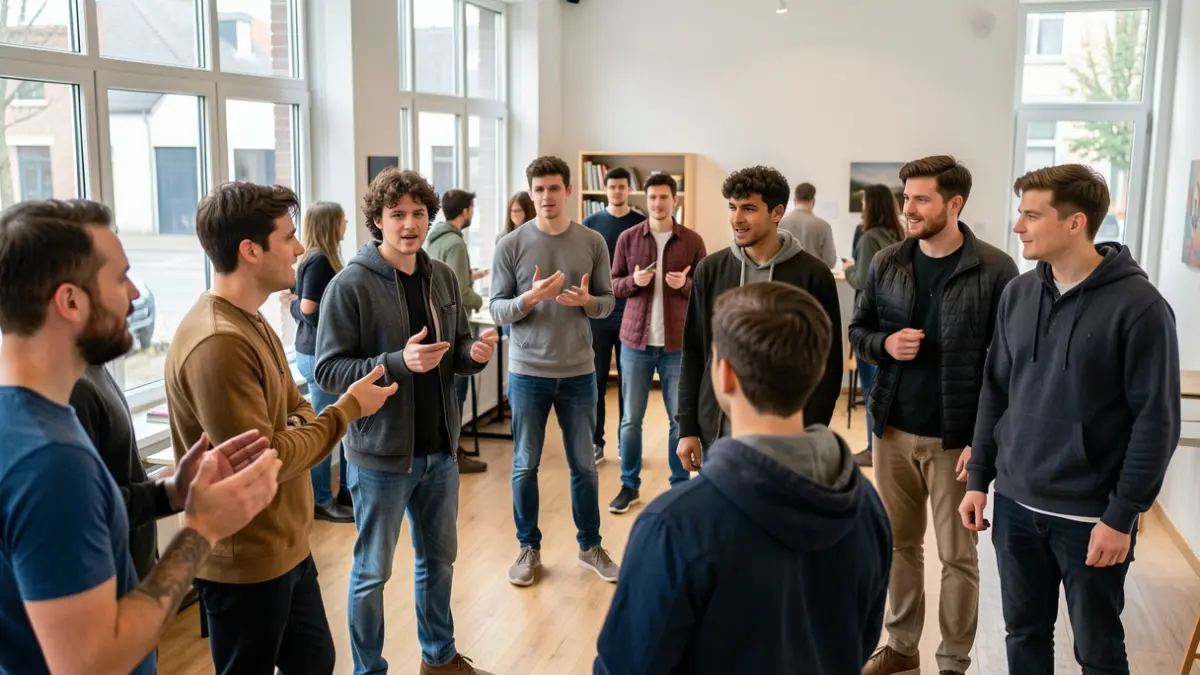 Generic image of young men participating in a theater workshop.