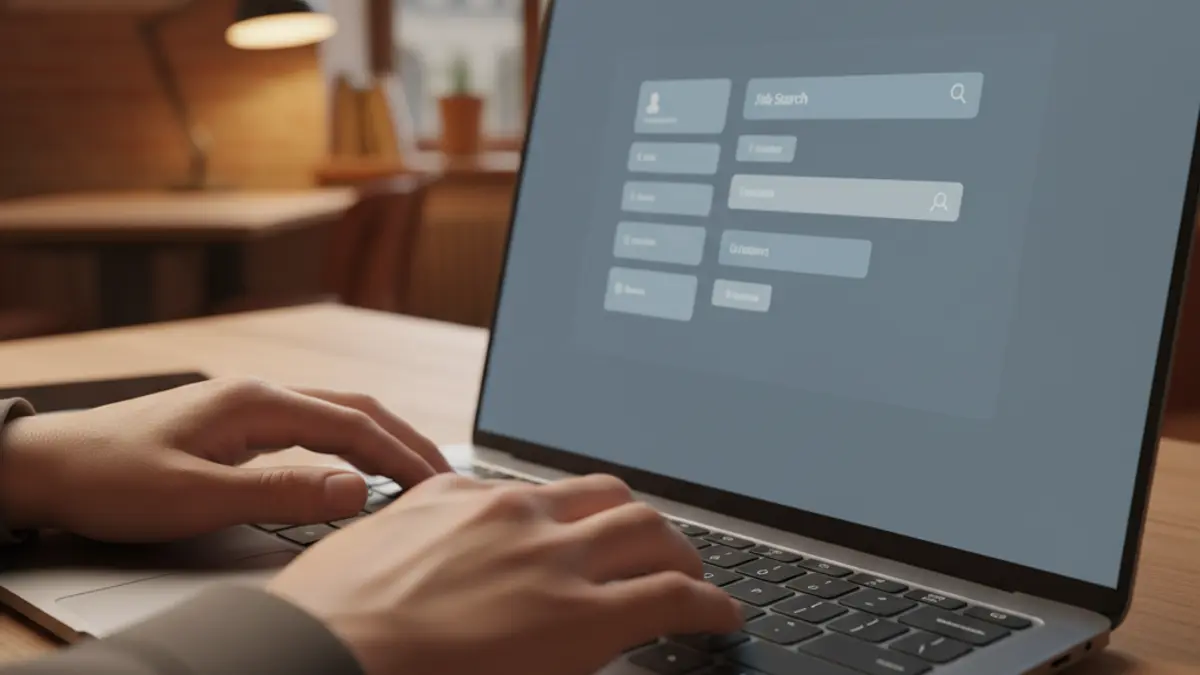 Generic image of a person using a laptop for job searching, featuring digital tools.
