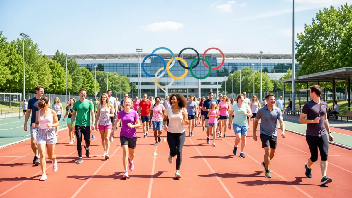 Generic image of people participating in outdoor sports activities in a municipal sports complex.
