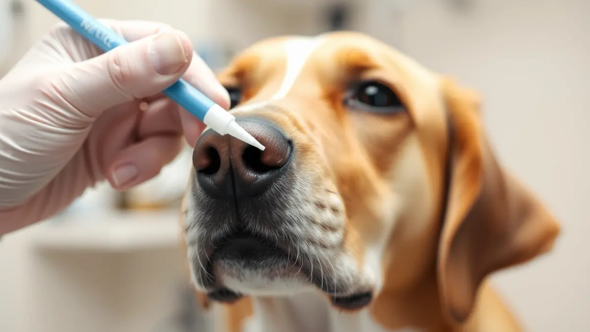 Imagen de un perro al que se le toma una muestra de saliva para una prueba de ADN.