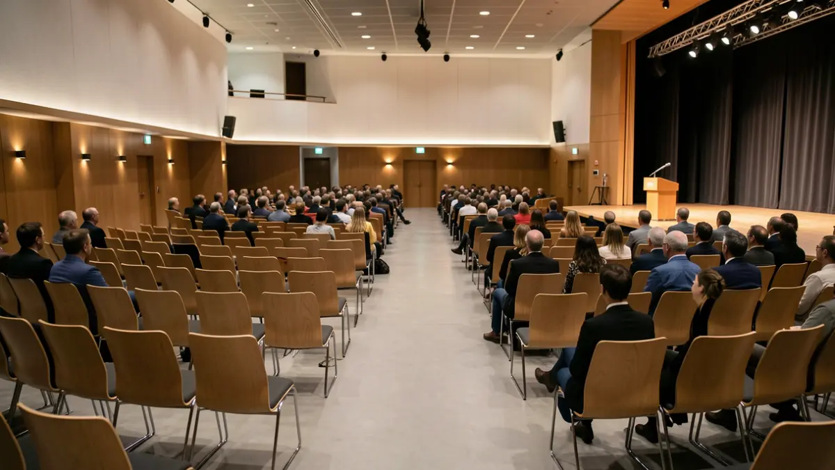 Image of a cultural auditorium prepared for an institutional event.