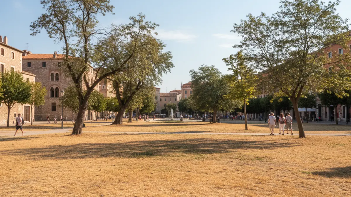 Generic image of an urban park with dry vegetation, symbolizing fire prevention.