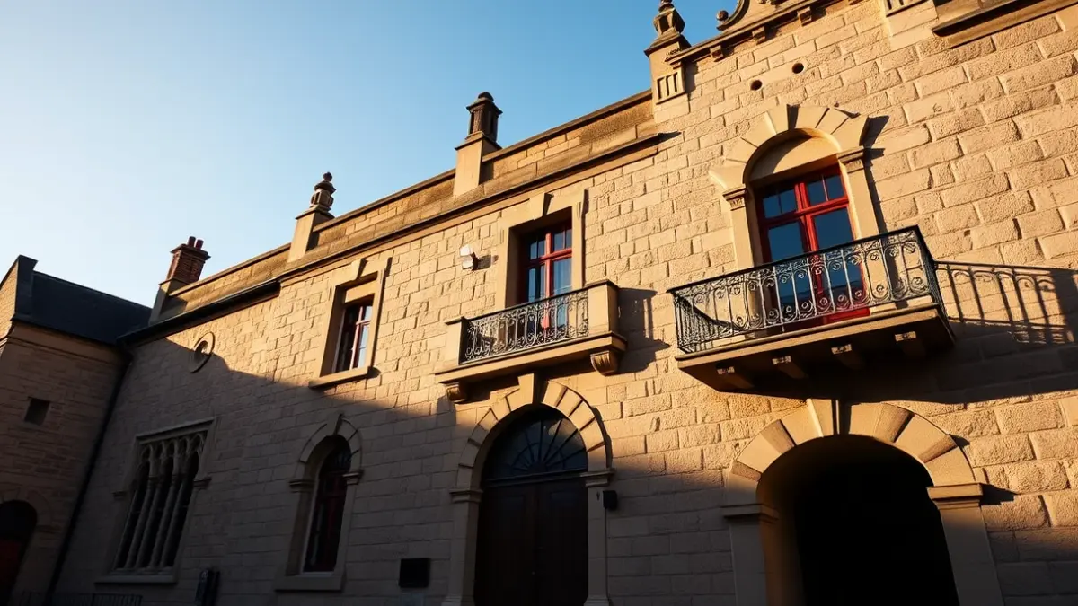 Facade of Tres Cantos town hall under afternoon sunlight.