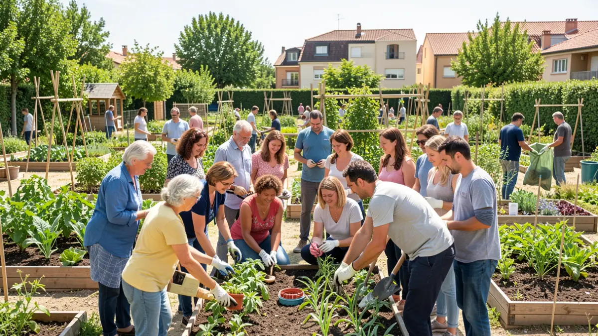 Generic image of volunteers collaborating in a community garden in Tres Cantos.