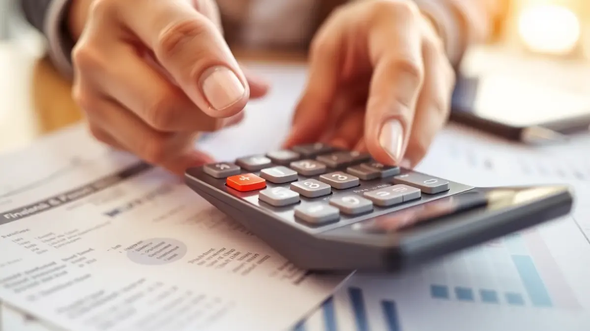Generic image of a hand with a calculator over financial documents, symbolizing tax reduction.