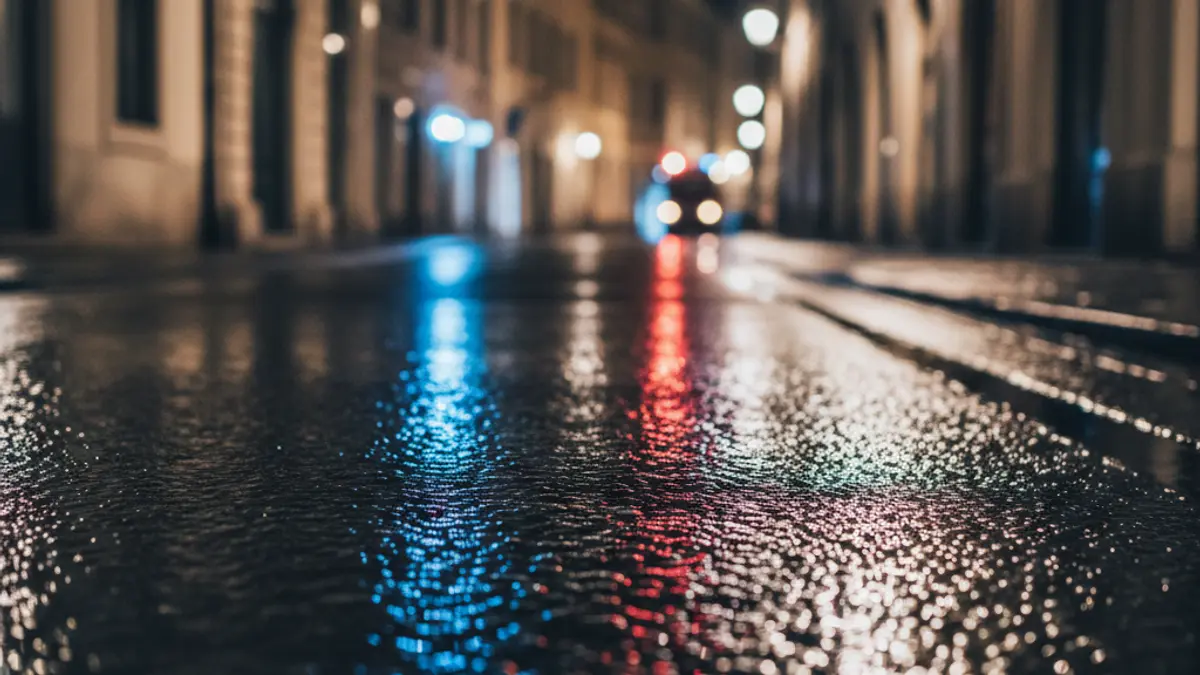 Generic image of emergency lights on wet asphalt at night.