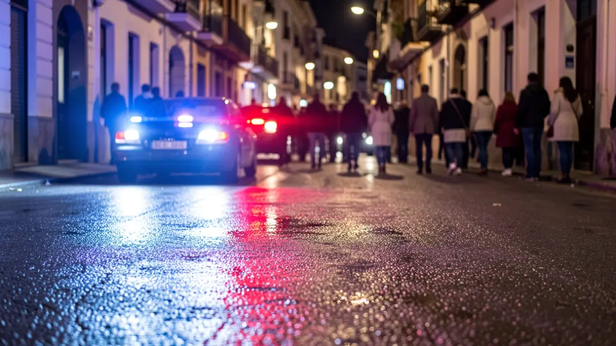 Generic image of police emergency lights reflecting on wet asphalt at night.