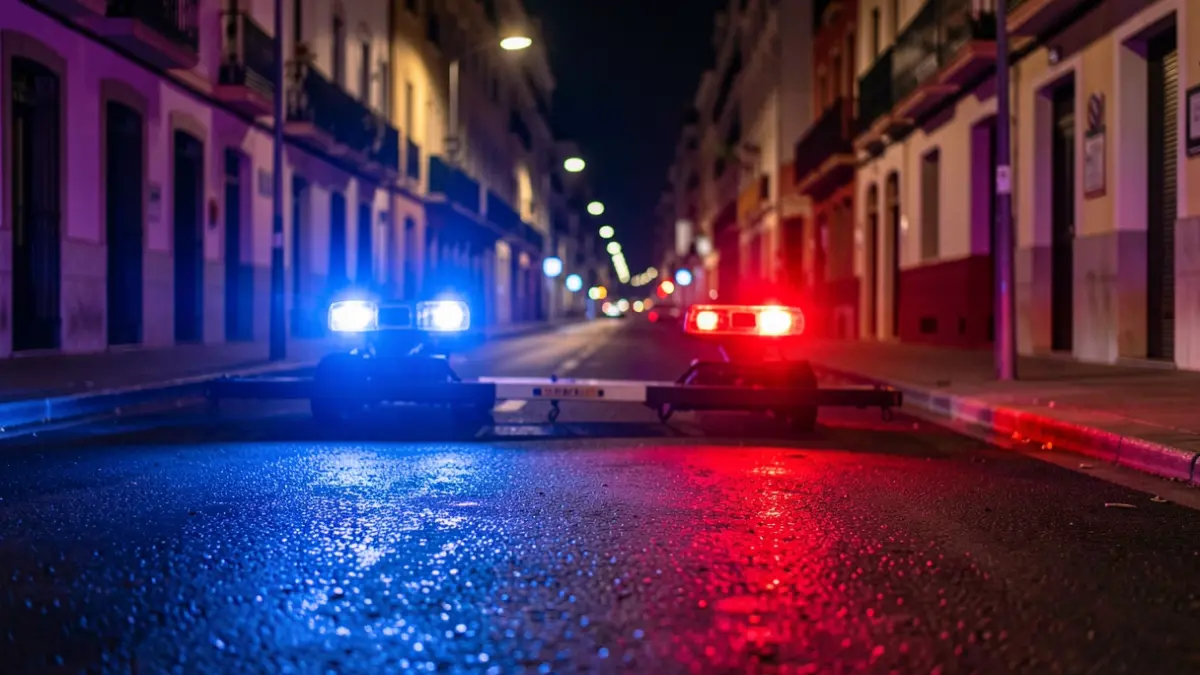 Generic image of police emergency lights reflecting on wet asphalt at night.