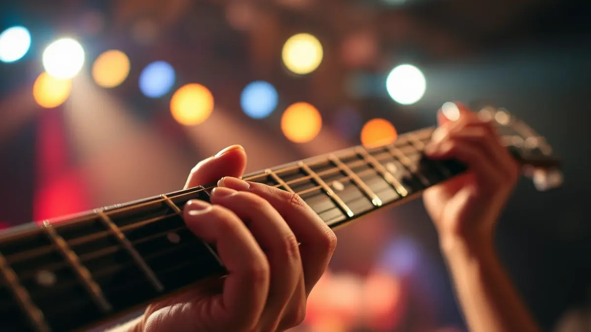 Generic image of a guitarist playing at a rock concert.