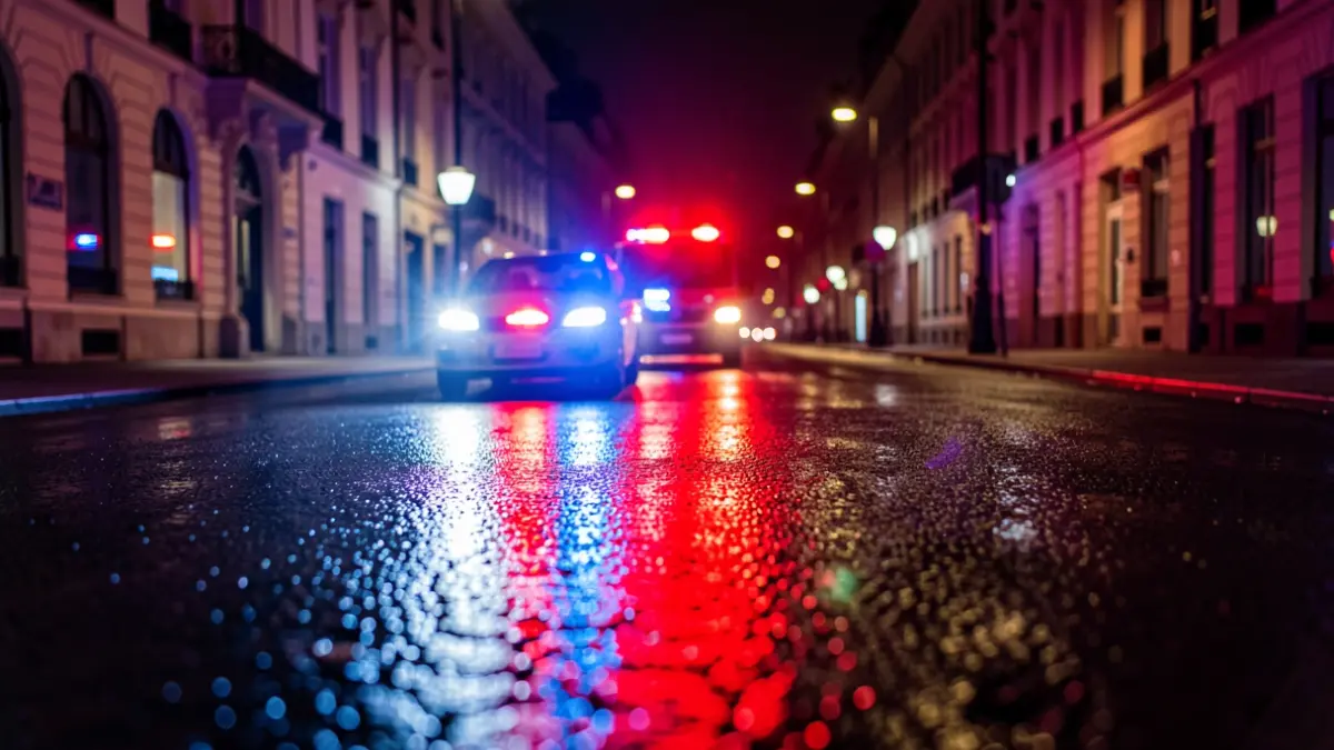 Generic image of emergency lights on an urban street.