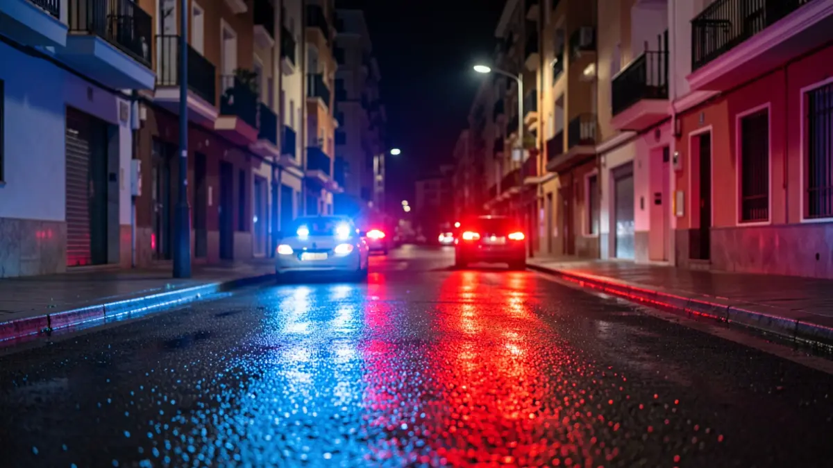Imagen genérica de luces de emergencia reflejadas en el asfalto durante una intervención nocturna.