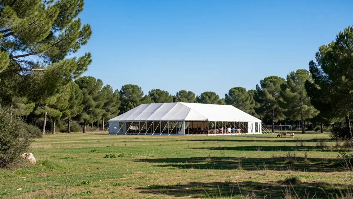 Imagen genérica de un espacio natural protegido con una carpa de eventos instalada.