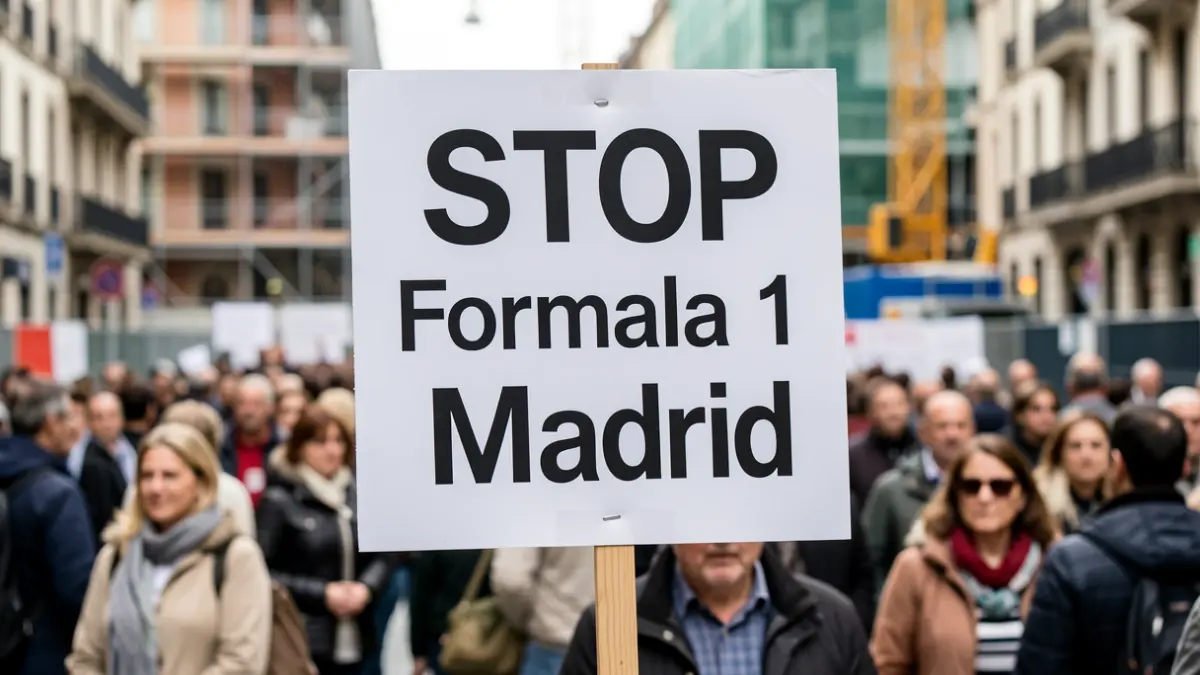 Protest sign against Formula 1 in Madrid.