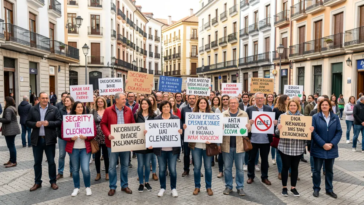 Generic image of a citizen protest in a Madrid neighborhood with banners.