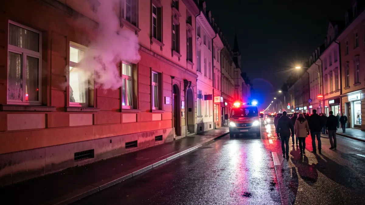 Generic image of a building on fire with emergency lights.