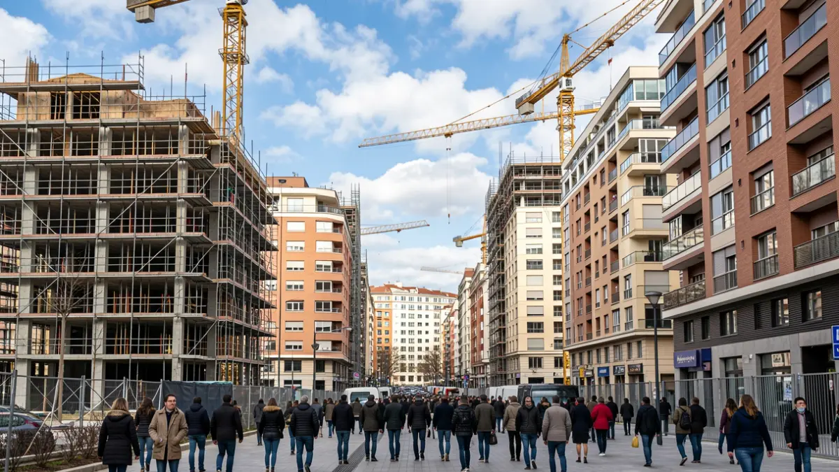 Generic image of residential buildings under construction in Madrid.
