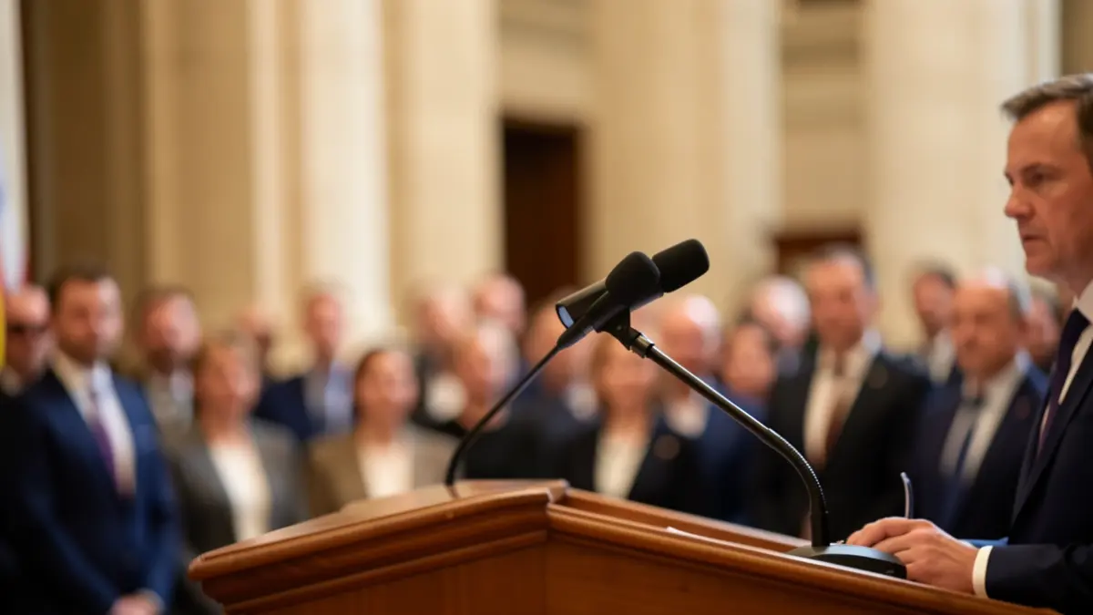 Generic image of a microphone on a podium.