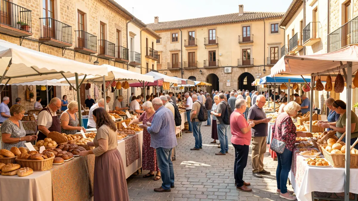 Generic image of a food fair in a Spanish city square.