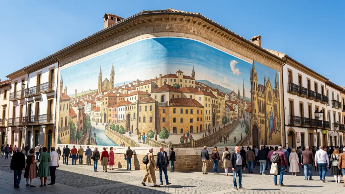 New heritage mural on the Casa Tapón in Alcalá de Henares featuring the 16th-century city view.