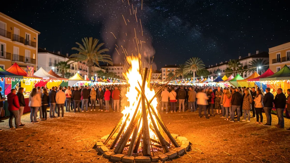 Image of the San Juan Night in Alcobendas with a bonfire and festive atmosphere.