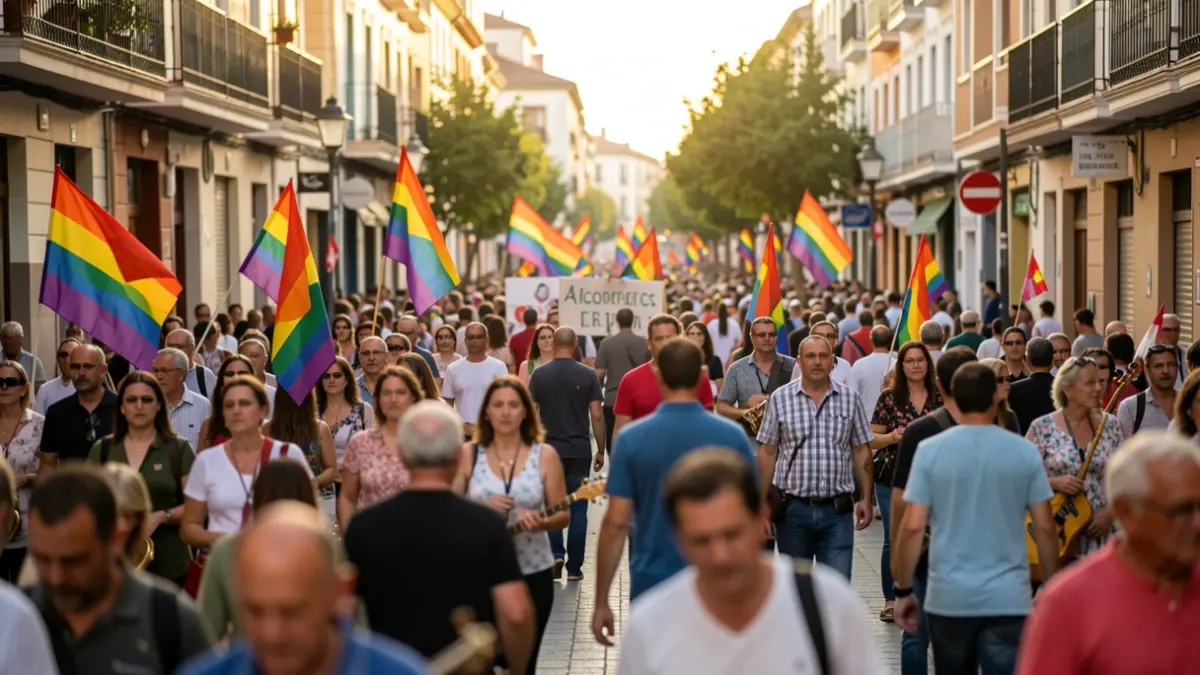Imagen genérica de una marcha del Orgullo con ambiente festivo y colorido.