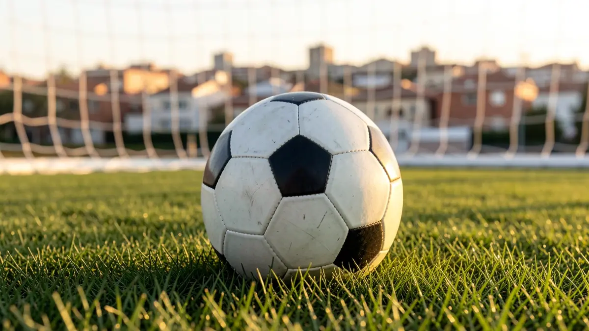 Imagen genérica de un balón de fútbol sobre césped con la red de portería desenfocada al fondo.