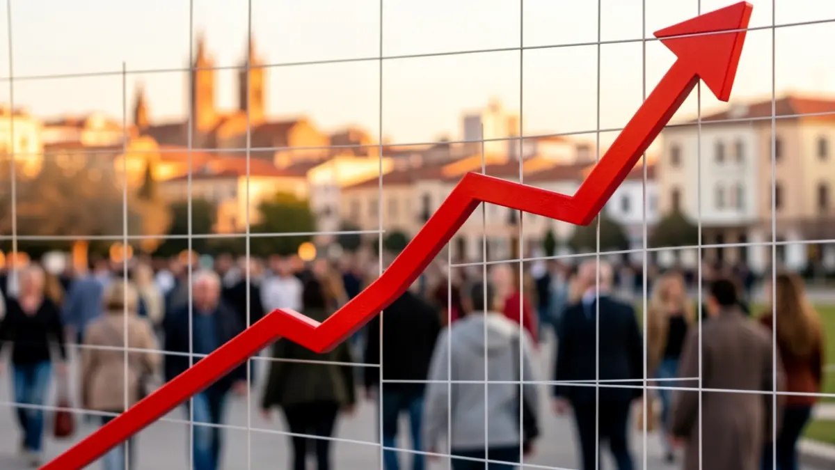Graph of declining unemployment with the Alcorcón skyline in the background.