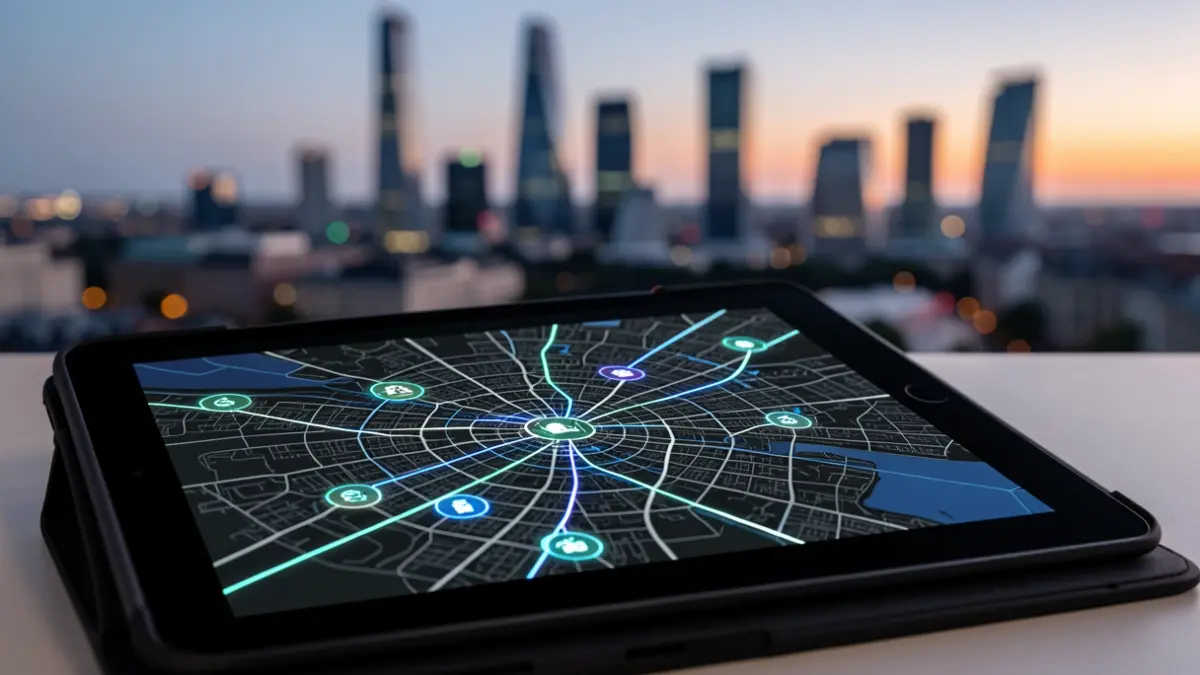 Imagen genérica de una tablet mostrando un mapa de innovación urbana.
