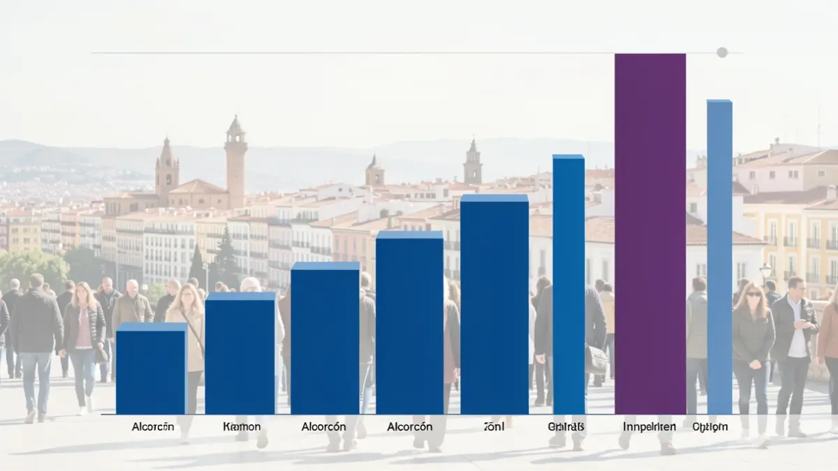 Gráfico de barras que muestra la disminución del desempleo en Alcorcón.