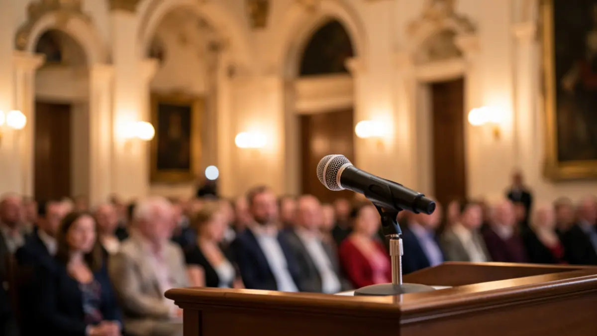 Generic image of a microphone on a podium.