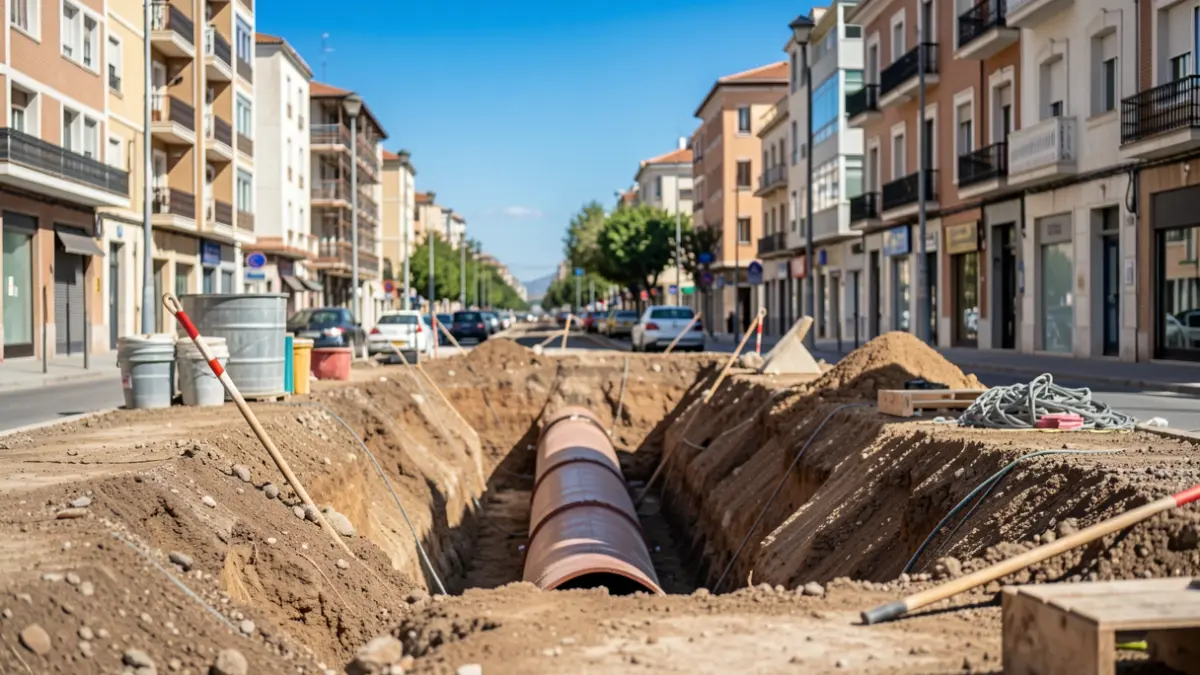 Obras de instalación de un nuevo colector en la calle Federico García Lorca de San Sebastián de los Reyes.