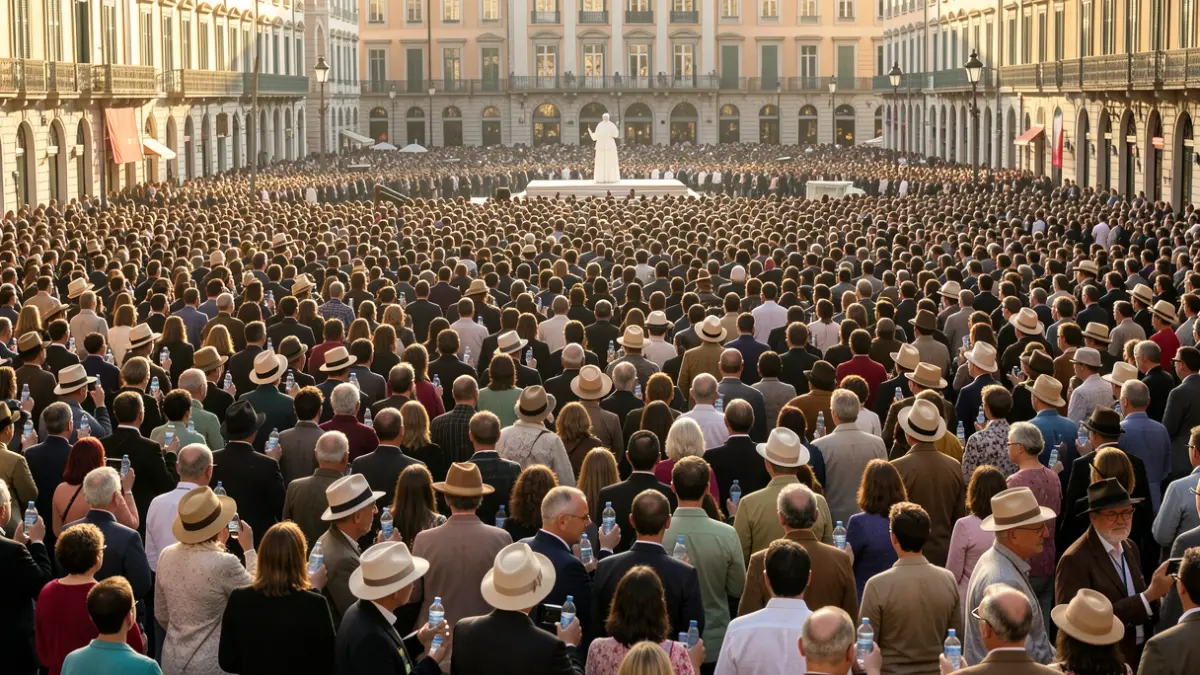 Imagen genérica de una multitud congregada en una plaza urbana durante un evento público.