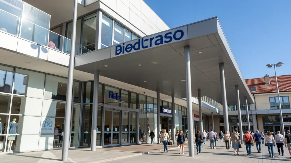 Imagen genérica de la entrada de un centro comercial moderno.