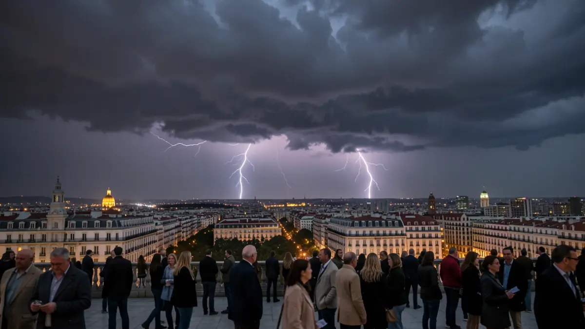 Imagen de nubes de tormenta y relámpagos sobre el cielo de Madrid.