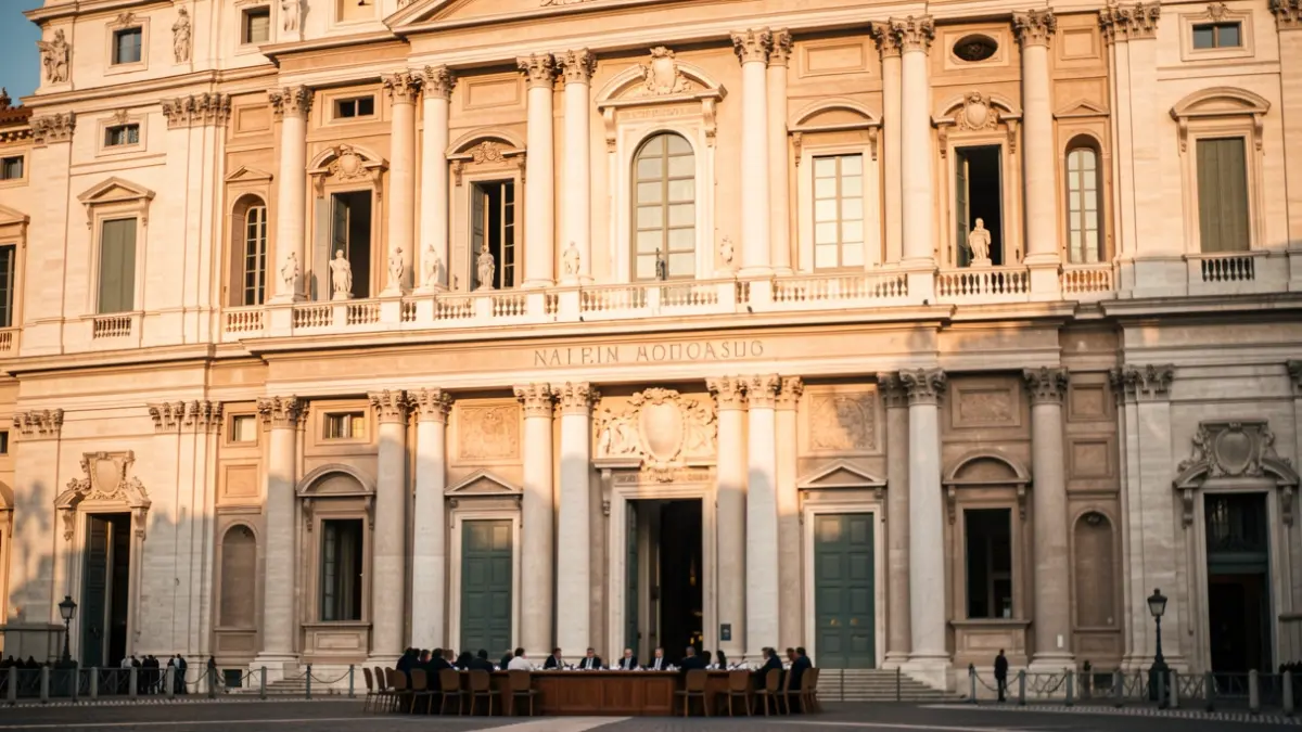 Fachada del Palacio Apostólico en Ciudad del Vaticano durante una reunión formal.