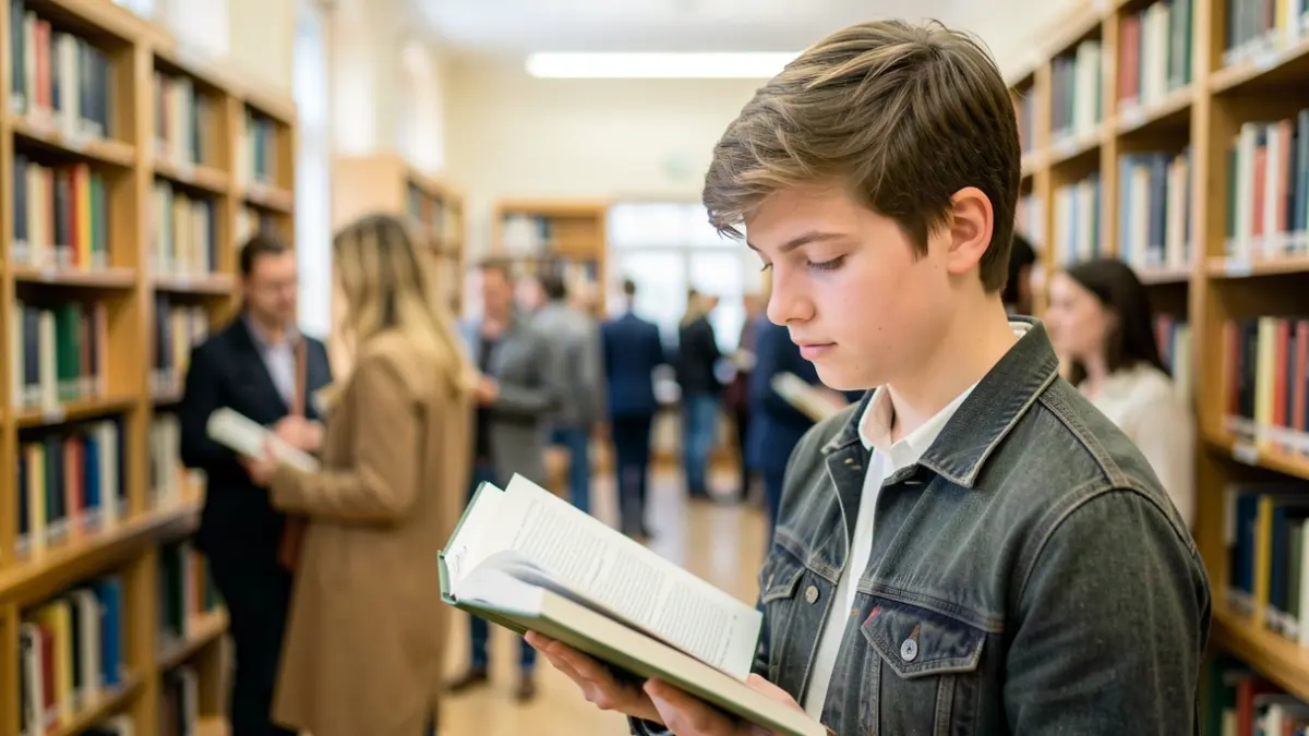 Thoughtful young person in a library, symbolizing a new educational opportunity.