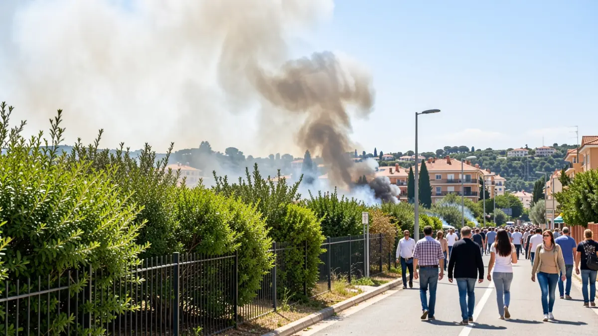 Imagen de humo de un incendio forestal cerca de una urbanización en Gargantilla del Lozoya.