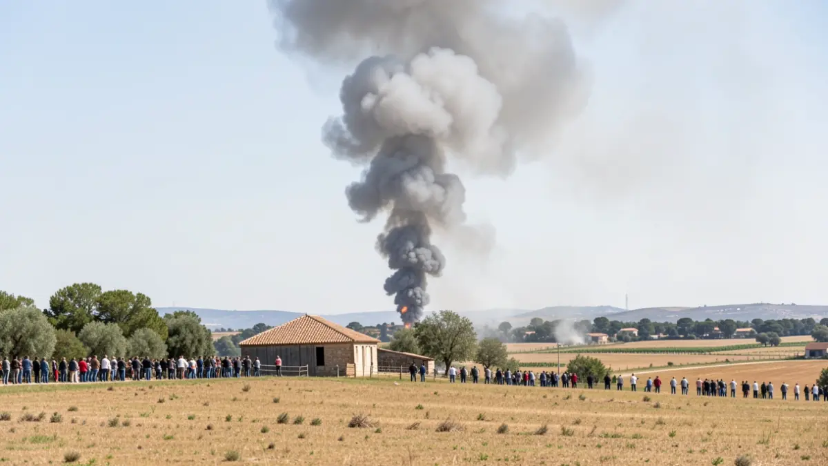 Generic image of smoke rising from a barn in a rural area.