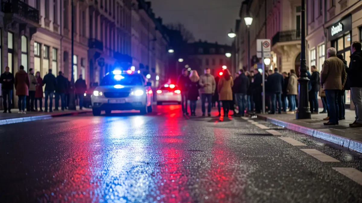 Generic image of police emergency lights reflecting on wet asphalt at night.
