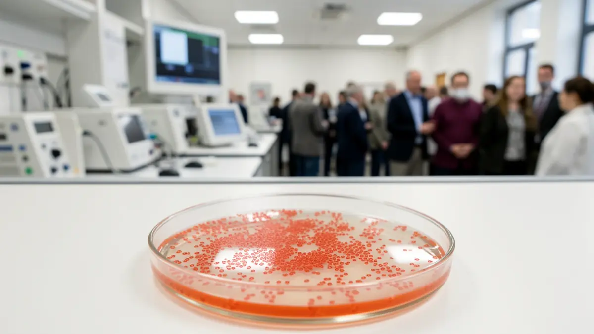 Placa de Petri con cultivo bacteriano, representando un brote de salmonela.