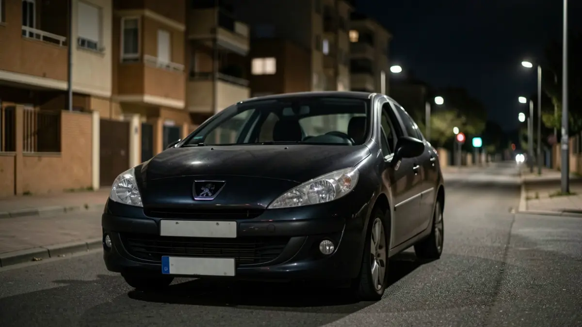 Generic image of a dark car on a dimly lit street in Torrejón de Ardoz at night.