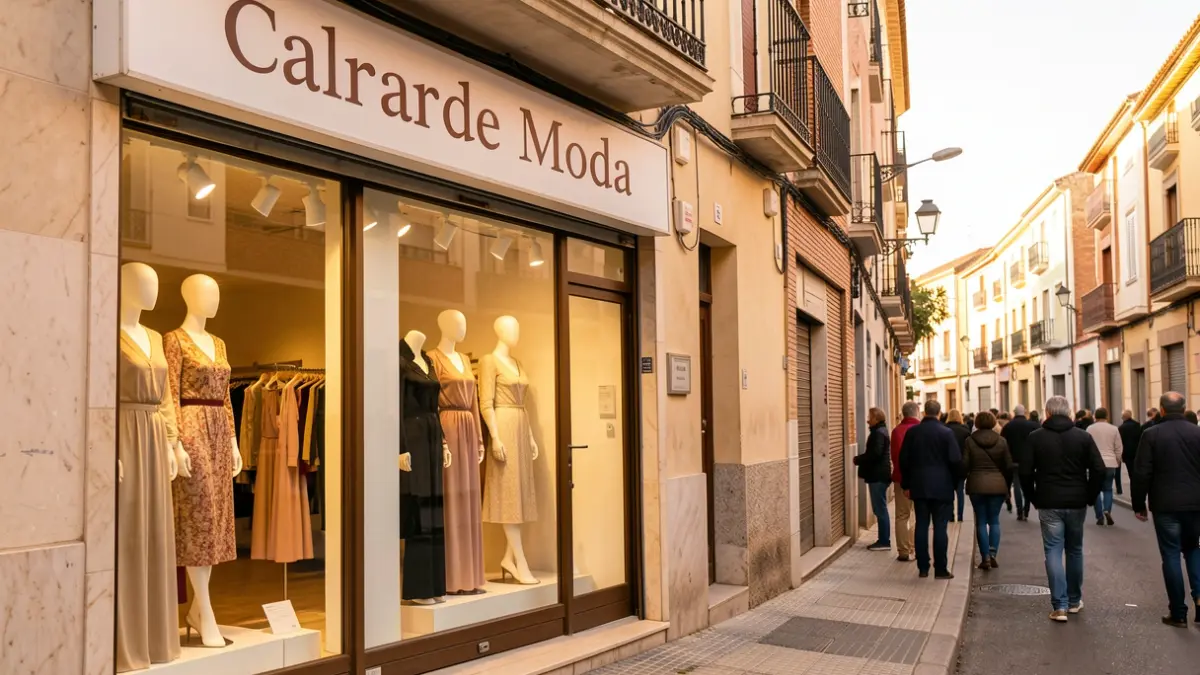 Facade of the Calandre Moda store in Alcorcón with its sign turned off.