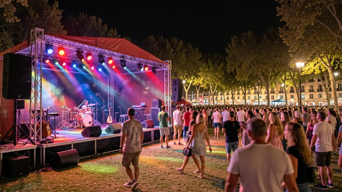 Imagen genérica de un concierto nocturno en un parque durante las fiestas de San Pedro en Carabanchel.