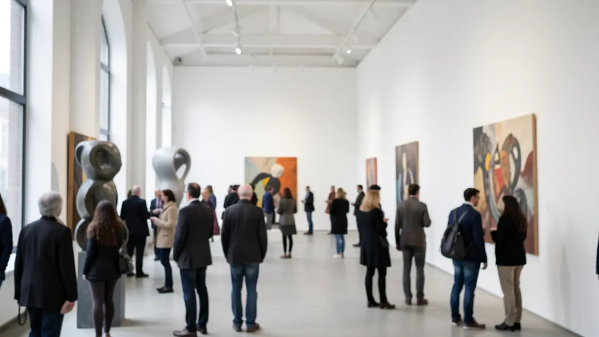 Imagen genérica de una sala de exposiciones de arte contemporáneo con obras abstractas.