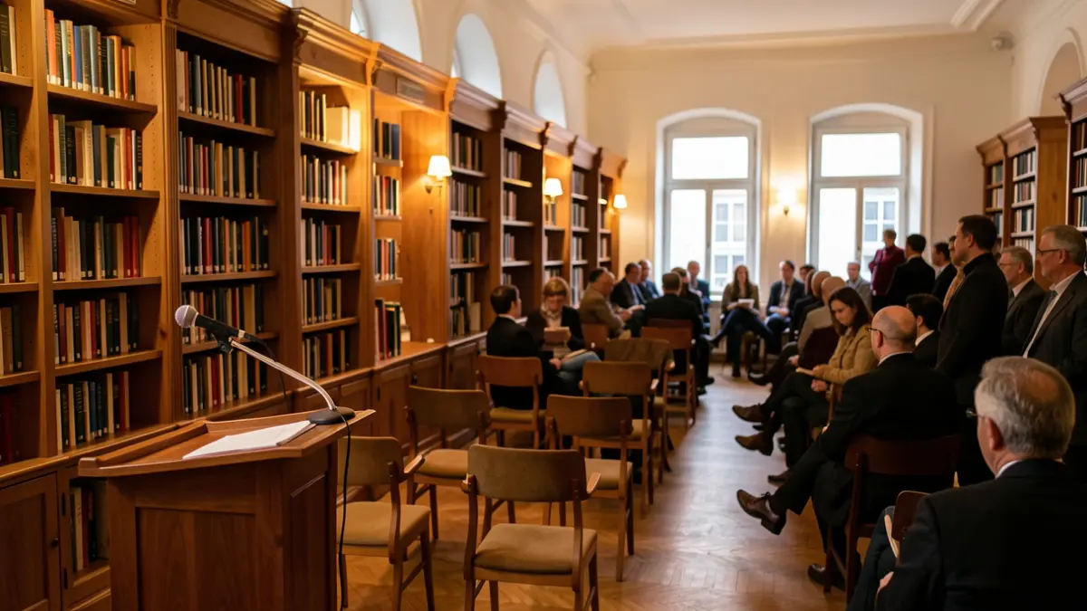 Generic image of a cultural space with chairs and a microphone set up for a performance.