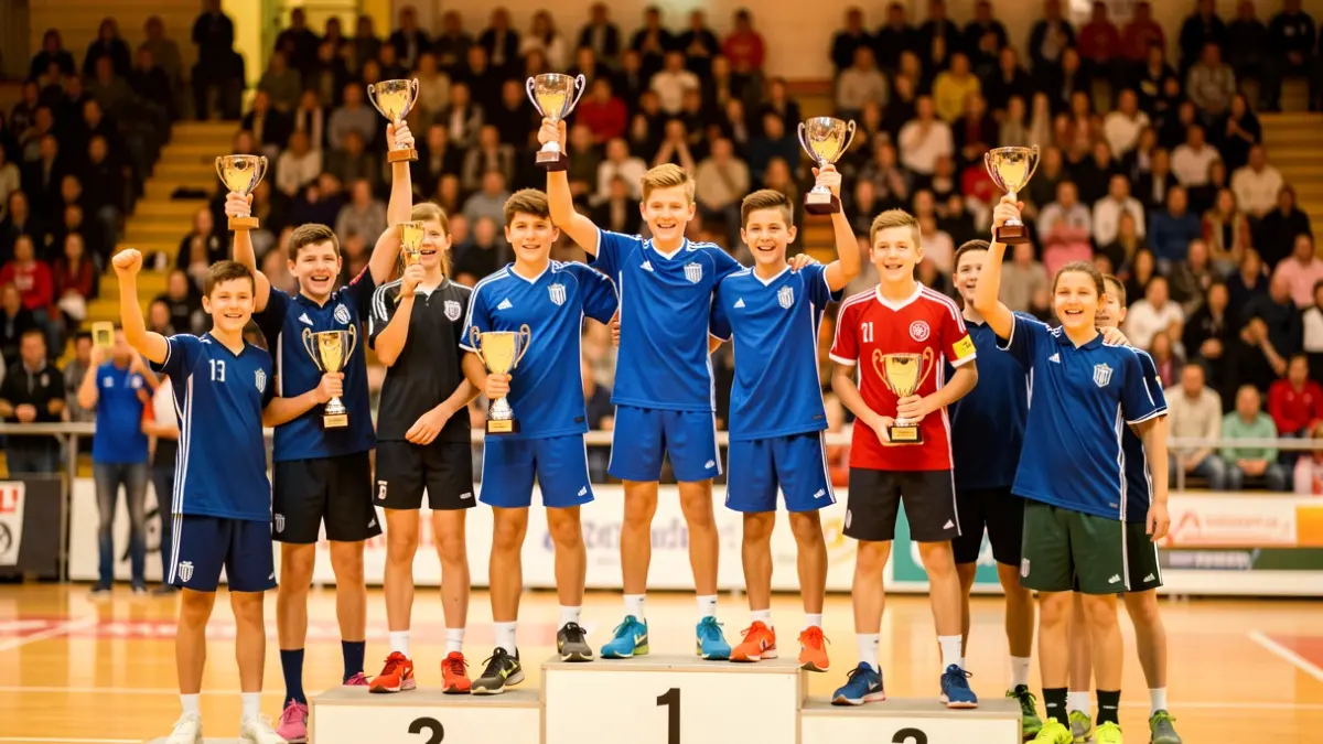 Generic image of young athletes celebrating on a podium.